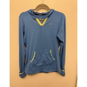 NIKE Jacket Women's Medium Blue Dri-Fit Hoodie Activewear Running Top Pocket L/S